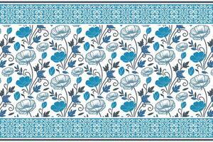 blue floral design with clean abstract lines of flowers and leaves arranged with precise border outlines vector