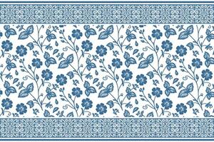 minimal one line floral elements in blue with graceful petals and a stitched inspired border design vector