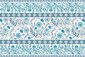 botanical sketch in blue outline with slender stems and subtle border forms ideal for home fabric use vector