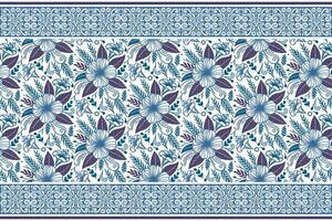 clean blue floral arrangement in line art style with symmetrical petal shapes and a classic border structure vector