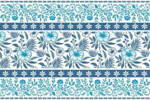minimal floral pattern in clean blue lines featuring petals and stems arranged with classic border details vector