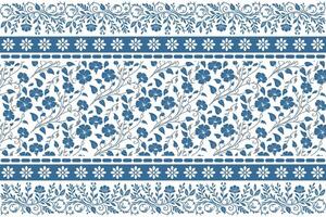 abstract flower and leaf artwork in single line blue style enclosed in a thin ornamental border for fashion prints vector
