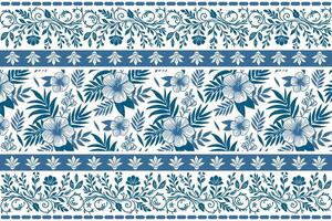 one line floral artwork in soft blue ink with detailed border elements for use in home textile and fashion patterns vector