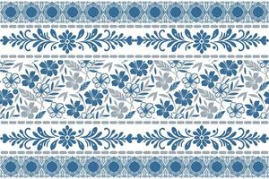 blue floral sketch with hand drawn petals and symmetrical border accents ideal for modern home fabric applications vector