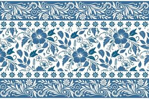 clean abstract floral layout with blue line elements and a structured ornamental border for fashion fabric prints vector