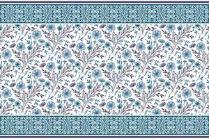 blue floral pattern featuring minimalistic petal sketches and organic stem forms framed in a detailed border layout vector