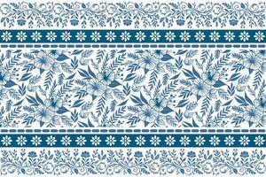 clean white canvas with modern floral elements in blue line art and structured floral border for bedding accessories vector
