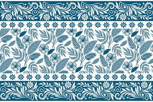 one line floral composition featuring minimal blue flowers and a structured botanical border for textile design vector