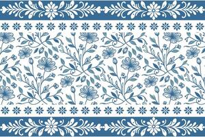 minimal blue line pattern of delicate florals framed by a modern border with stylized stems and leaves vector