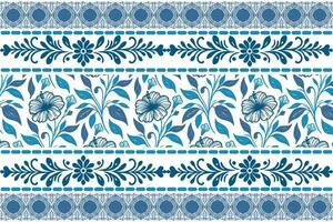 botanical pattern with blue line flowers and minimal border structure designed for kitchen and fashion textiles vector