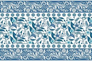 refined blue botanical sketch art with clean single line florals enclosed in a neat ornamental border arrangement vector