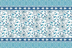 modern blue floral layout with clean petal shapes and organic leaf details framed by a stitched effect border structure vector