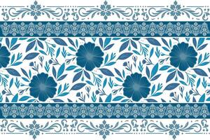 simple blue flower and foliage design with soft hand drawn outlines and subtle border detailing for textile use vector