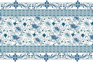 elegant border floral design with abstract blue line petals and leaf elements arranged in a continuous pattern vector