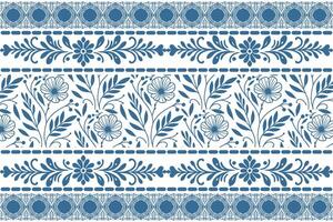 minimal and modern blue floral pattern with thin line flowers and botanical border crafted for fabric and wallpaper use vector