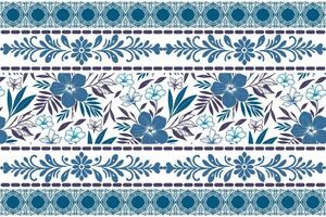 hand drawn botanical line flowers in blue with clean symmetrical border details for pillow and bedding textiles vector