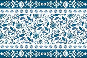botanical illustration in blue line art showing simple petal forms and leaf details with a clean minimal border structure vector