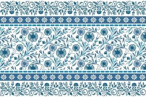 blue floral sketches arranged in a repeated border layout showcasing elegance and simplicity in line art style vector