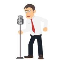 Cartoon character singing with microphone. vector