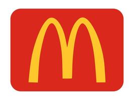 The iconic golden arches M logo of McDonald's displayed on a vibrant red background. The simple design uses bold colors and smooth curves symbolizing the fast food industry and corporate branding. vector