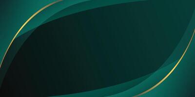 Dark emerald green abstract background with geometric border, gold lines, and copy space vector
