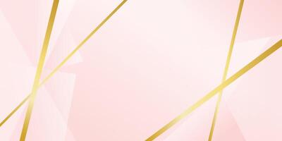 Light pink abstract background with triangle shape and gold lines border on pink gradient vector