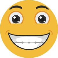 Smiling yellow emoji face with wide grin and white teeth illustration for digital communication and social media use vector