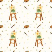 endless pattern with easel, palette, brushes and stars in pastel colors for printing, websites, textiles vector
