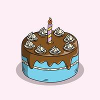 Hand-drawn illustration of a birthday cake with a single candle. vector