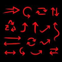 red arrow grunge collection, Red arrow sign set, arrow hand drawing style , red colored arrow sign, simple arrow symbol, children illustration on black background vector