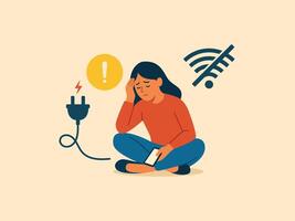 Frustrated Woman Facing Power and Internet Disconnection Problem. vector