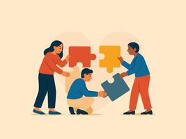 Teamwork and Collaboration Concept with Puzzle Pieces. Team Synergy Assembly. vector