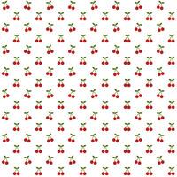 Seamless pattern with red cherry and green leaves on white background.Surface for textile.Decoration ornament.Wrapping paper.Summer or spring. vector