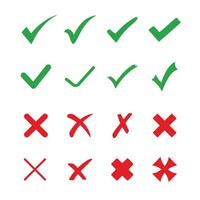 Check box icon with right and wrong buttons and yes or no checkmark icons in green tick box and red cross. Isolated checkmark. Check mark icon button set. vector