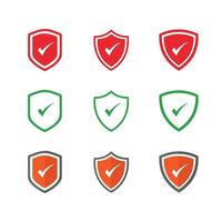 Shield check mark icon set. Protection approve sign. Safe icon collection red color vector