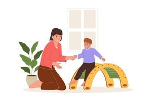 Child Care at Home Illustration with Mother Assisting Kid on Indoor Play Structure vector