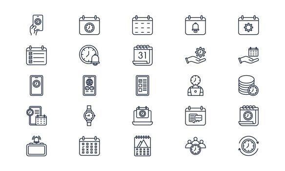 Time and date symbol showing calendar and clock in clean modern outline style vector