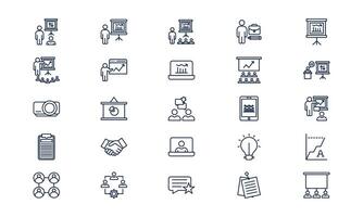 Business presentation symbol displaying corporate report and strategy with simple clean outline style vector