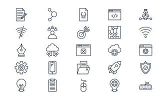 Web development icon representing coding, website creation, and digital interface design in outline style vector