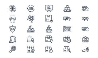 Delivery logistic icon showing transportation, package shipping, and supply chain service in outline style vector
