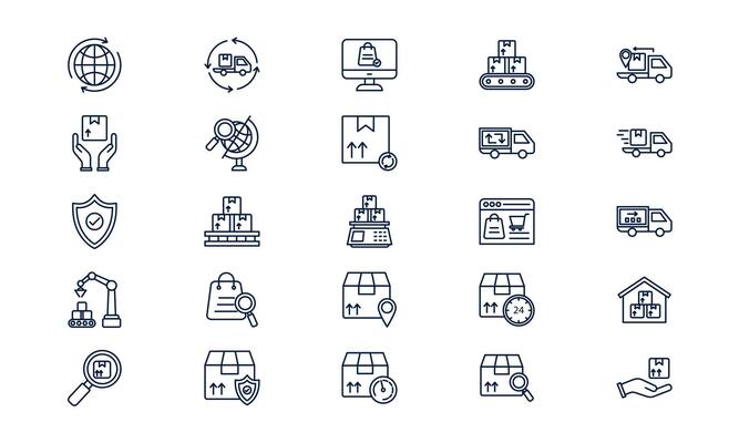 Delivery logistic icon showing transportation, package shipping, and supply chain service in outline style