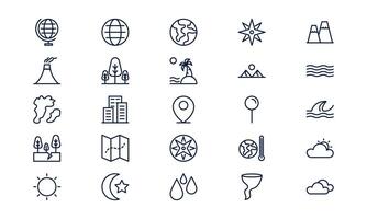 Geography icon illustrating global earth science, location mapping, and environmental study in outline style vector