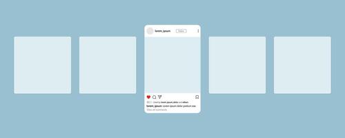 Social media posts blank carousel mockup, home feed user interface template illustration vector