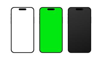 Set of smartphone devices mockup with blank white, green and black screen. Mobile phone empty display user interface template collection for advertisement and social media illustration vector
