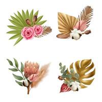 Realistic Boho Floral Element Set vector