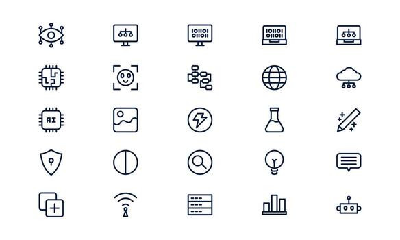 ai icono simbolizando artificial inteligencia, máquina aprendiendo, y inteligente automatización en contorno estilo vector