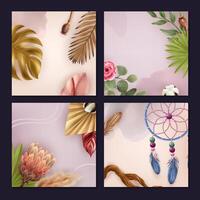 Boho Realistic cards square Set vector