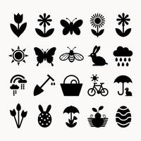 Spring and easter icons black silhouette set vector
