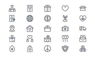 Charity icon representing donation, humanitarian support, and social responsibility in outline style vector