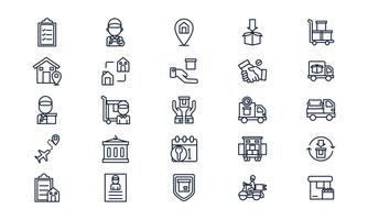 Moving service icon showing transportation, relocation, and logistics assistance in outline style vector